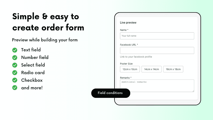 Comes with 6 form field types