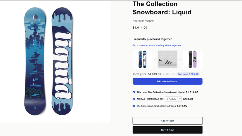 Bundle widget on a product page showing the total and savings
