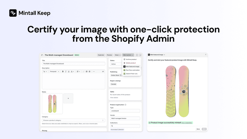 Certify your image with one-click protection from the Shopify