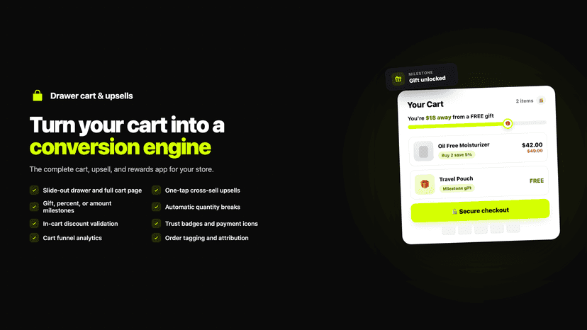 Attravo slide-out cart with a reward progress bar and free gift