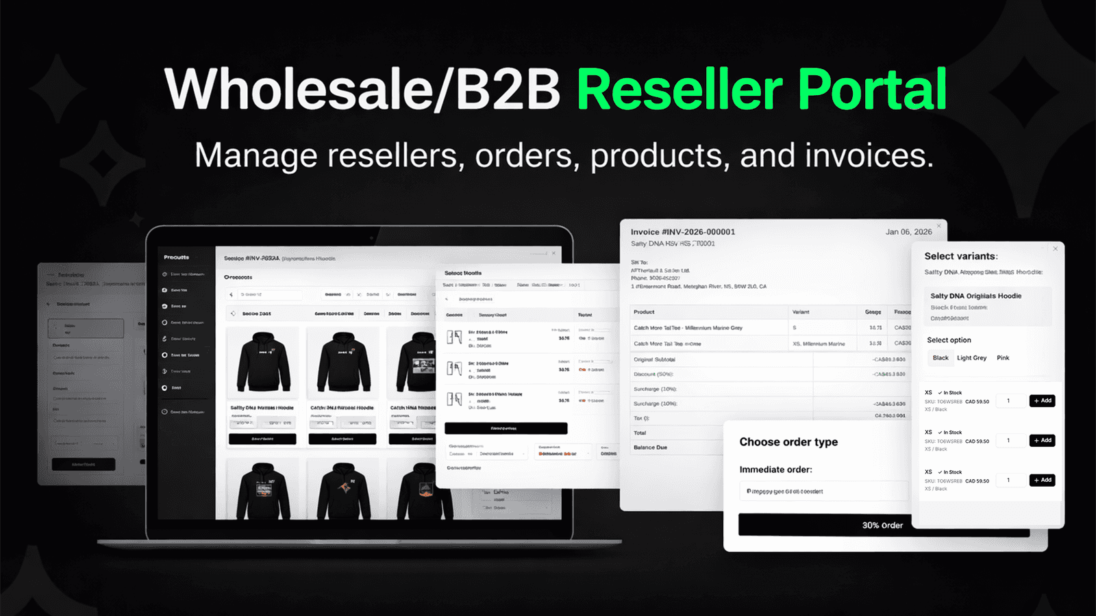 Wholesale/B2B reseller portal to manage orders and invoices