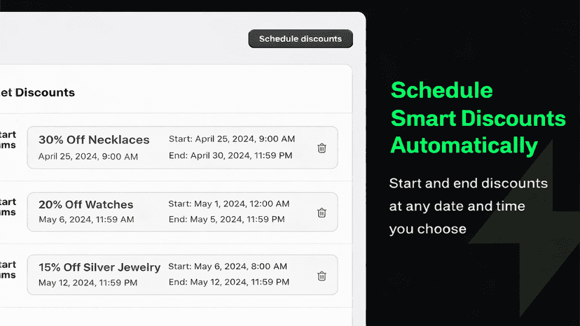 Schedule smart discounts automatically with start/end times