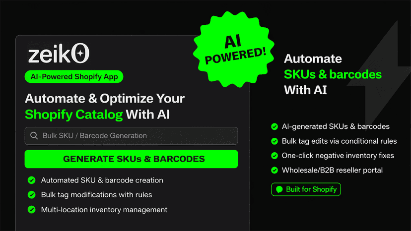 AI Shopify app automates SKUs, barcodes, tags, inventory