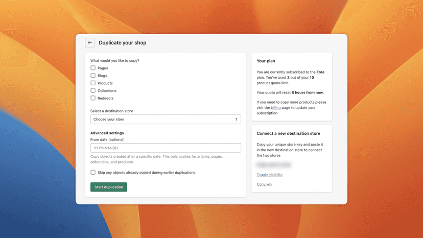 Configure new duplication