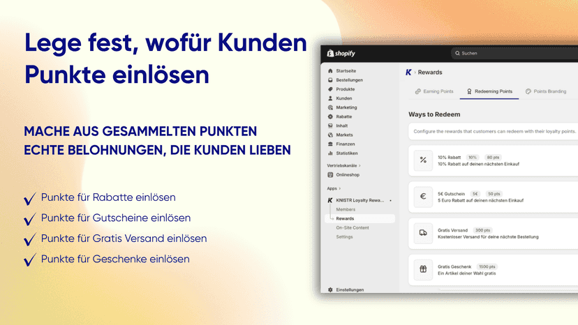 Shopify-Einstellungen für Punkte einlösen in der KNISTR Loyalty