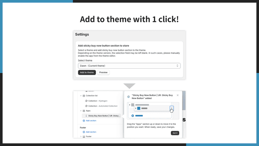 Add to theme with 1 click!