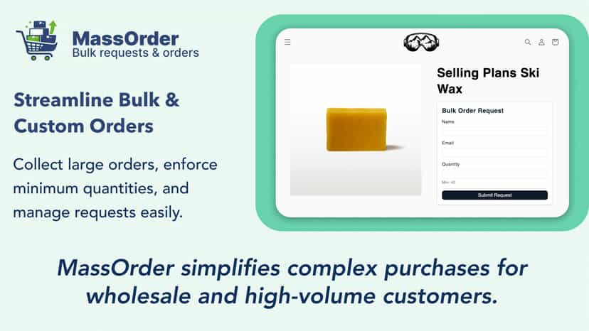 Bulk order form for submitting large or custom product orders