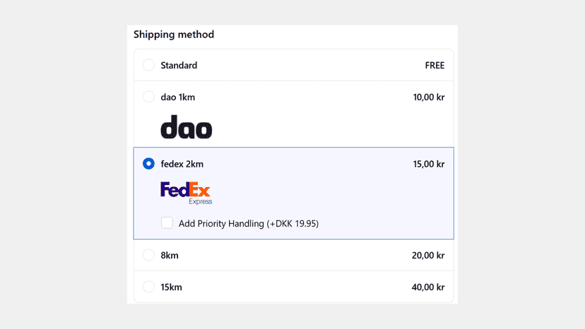 Checkout showing all functionality. Sort, logos and handling