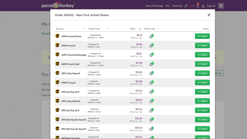 Shipping Service Selection
