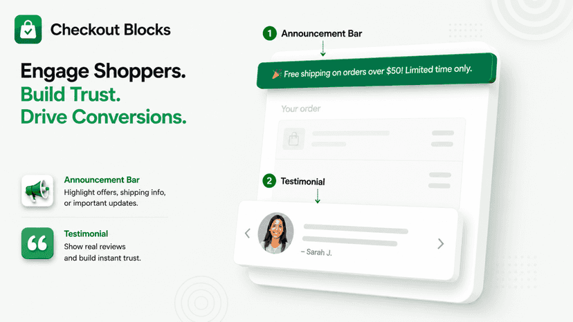 chekout blocks annocement bar and customer review
