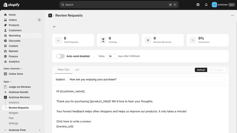 Automated review request emails with template editor