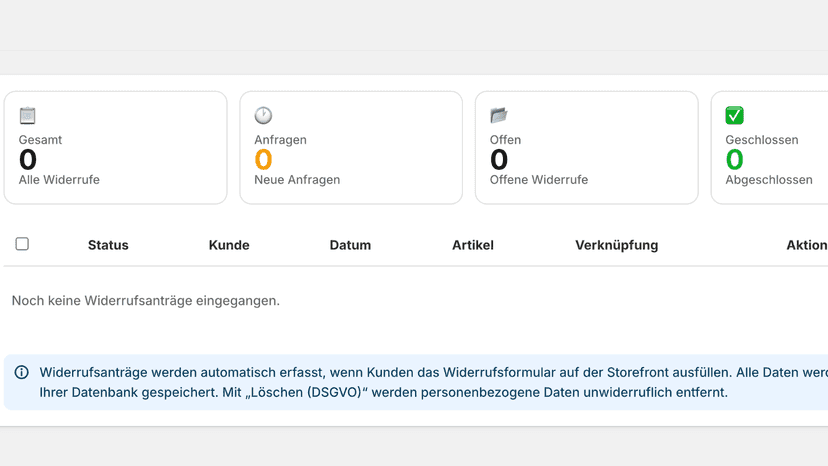 Widerruf Dashboard