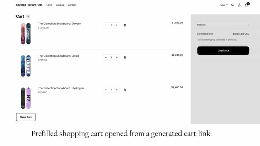 Prefilled shopping cart opened from a generated cart link