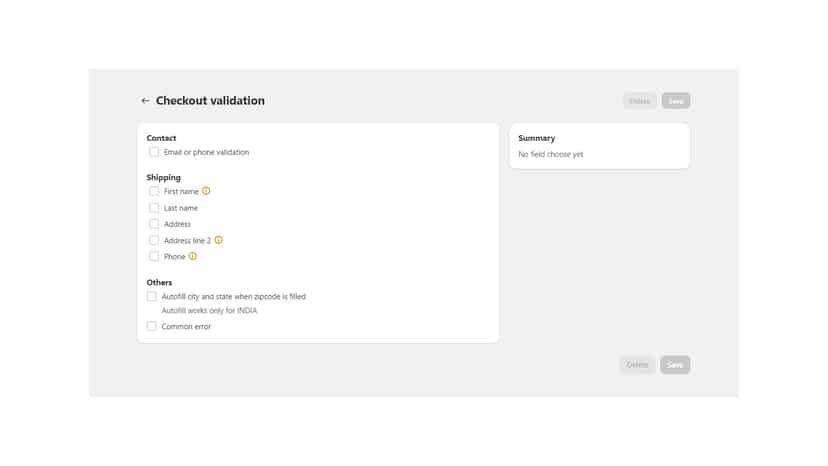 Checkout validation