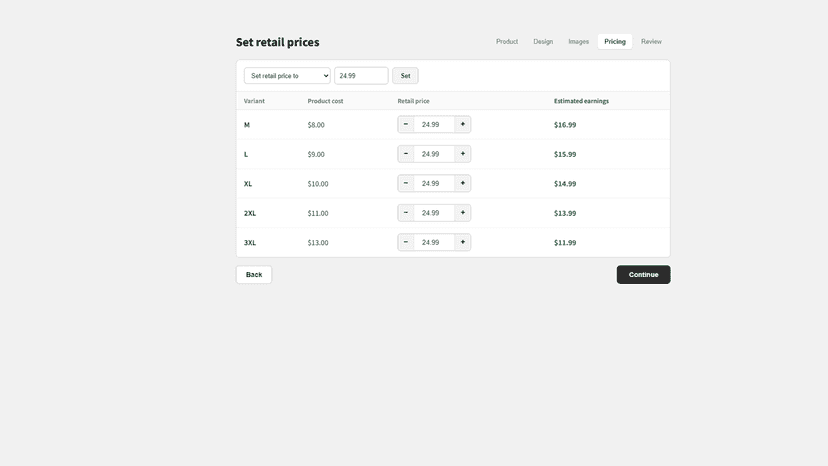 See product cost and your earnings per variant