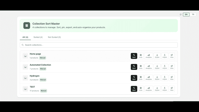 Sort Collection Dashboard
