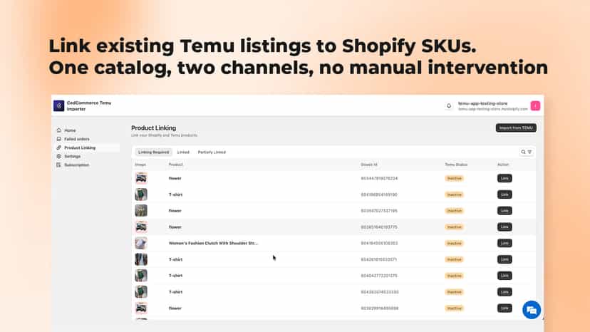 Link existing Temu listings to Shopify SKUs.