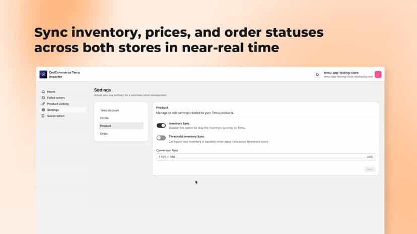 Sync inventory, prices, and order statuses across both stores