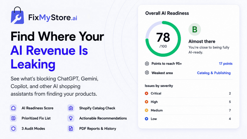 Audit your store for AI visibility with FixMyStore.ai