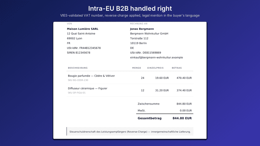 Intra-EU B2B invoice with reverse charge mention in German