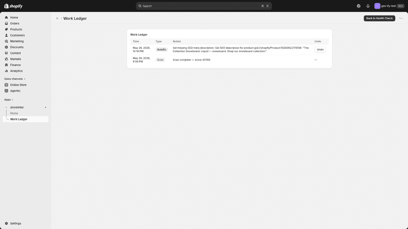 Work Ledger with reversible autofix Undo (Pro)
