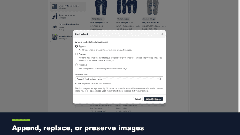 Append, replace, or preserve existing images