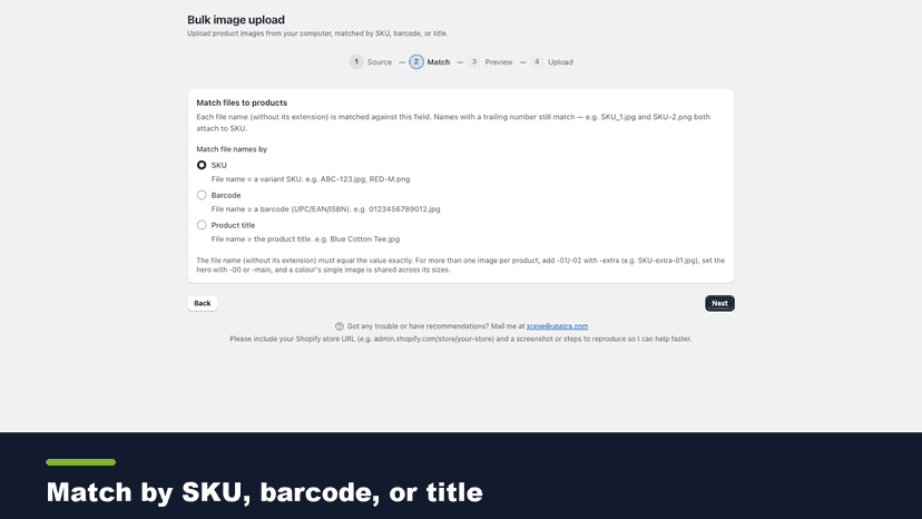 Match by SKU, barcode, or product title
