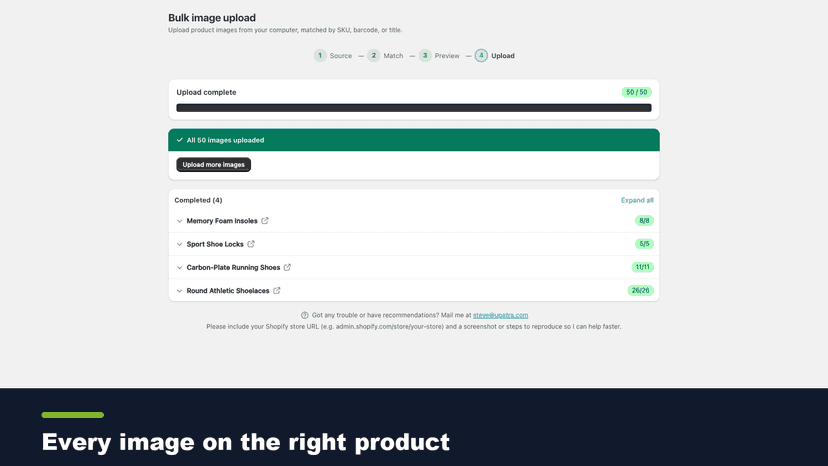 All images uploaded to the right products
