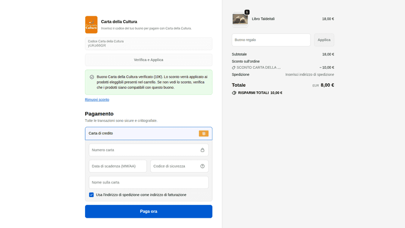 Widget di validazione voucher integrato nel checkout Shopify