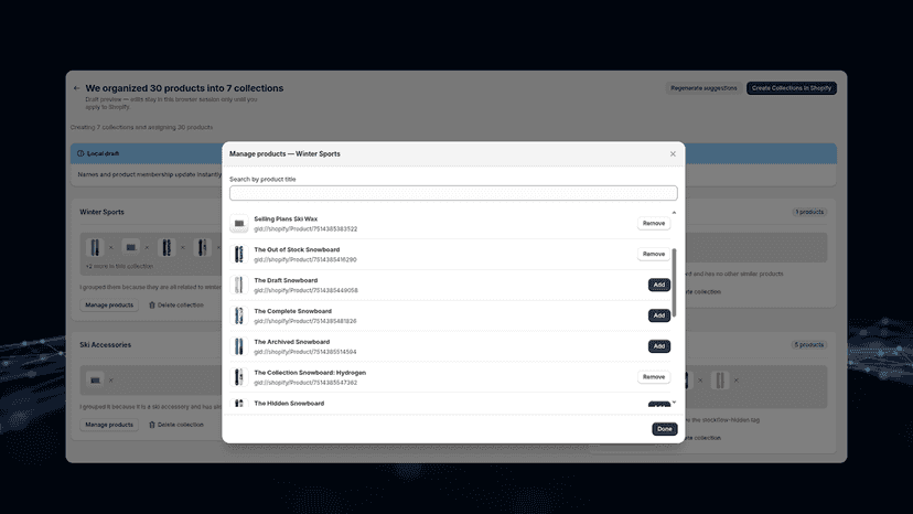 Edit collections and apply changes to Shopify