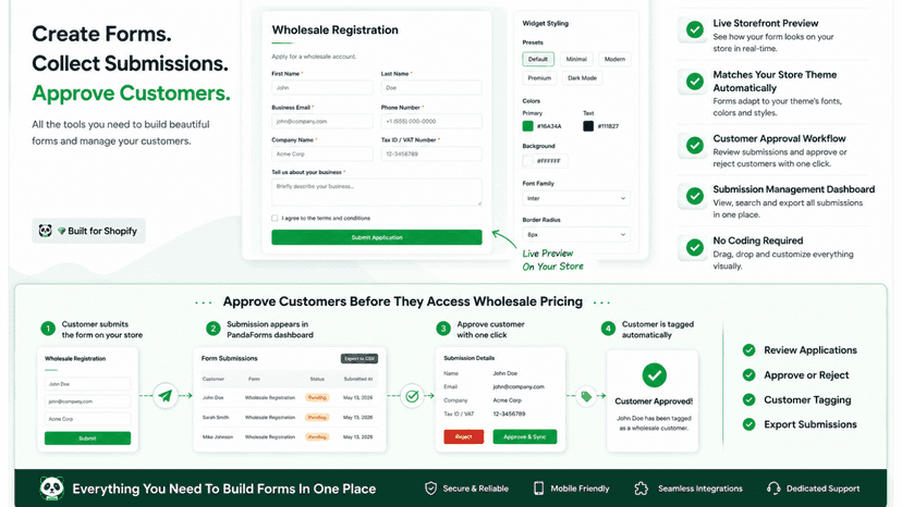Customer submission dashboard with approval workflow