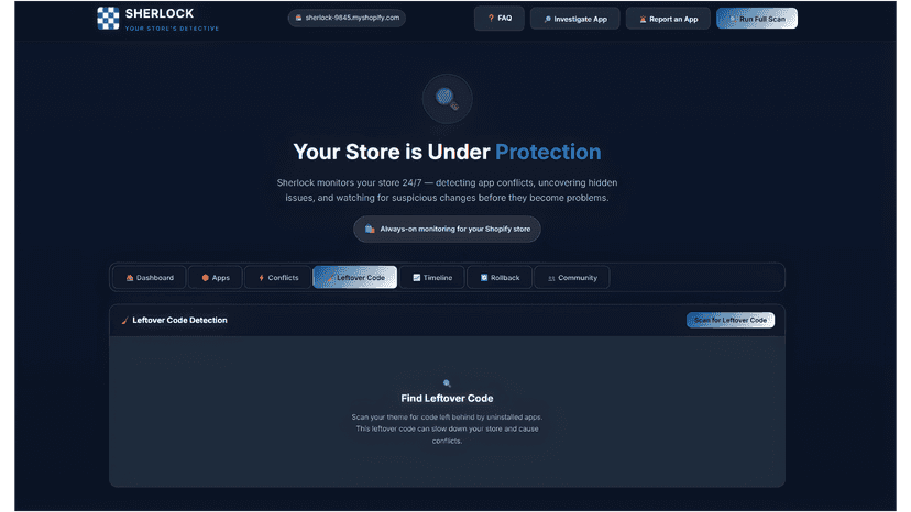 Sherlock scans for code left behind by uninstalled apps