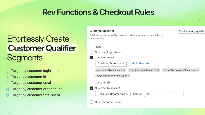 Create customer segments by customer id, email and total spent
