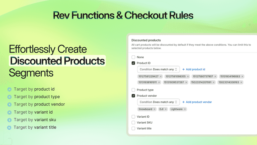 Target discounts products by id, type, vendor, variant, sku, etc