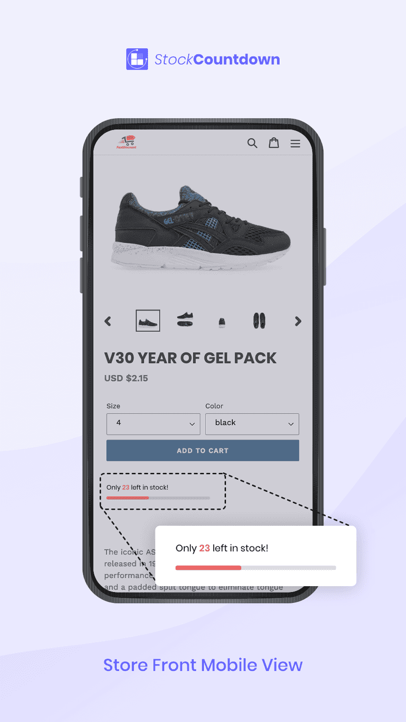 stock bar on mobile view of store