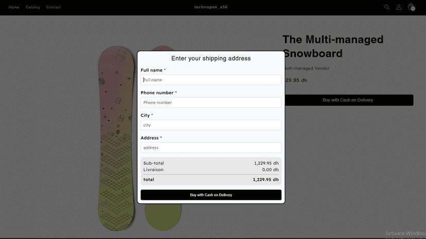 example how the form shows in the store