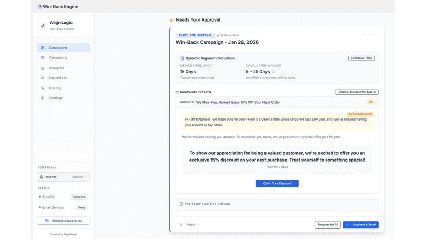 AI‑generated email awaiting approval before send.