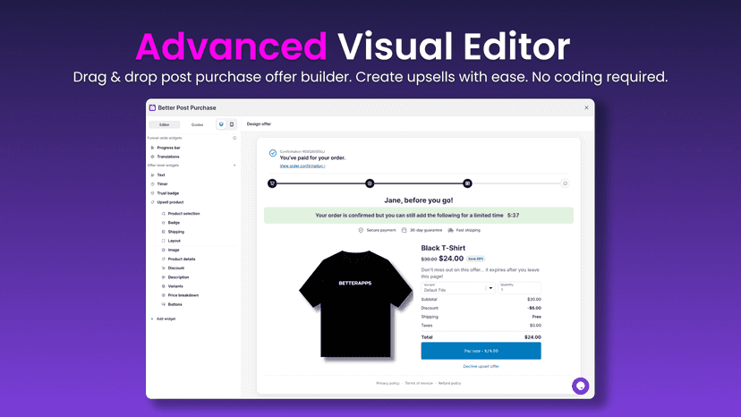 Advanced Post purchase visual Editor