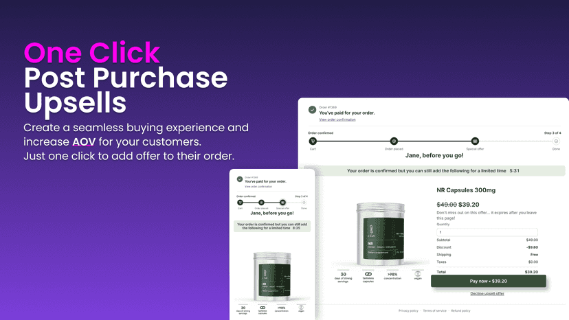 One click post purchase upsells | Shopify BetterApps
