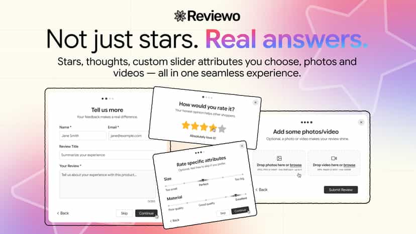 Review form with stars, sliders, photos and video