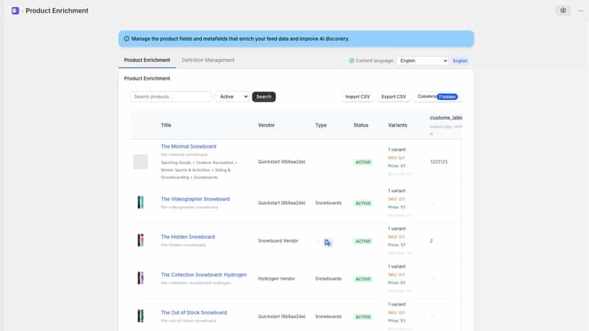 Manage the product fields and metafields that enrich your feed d