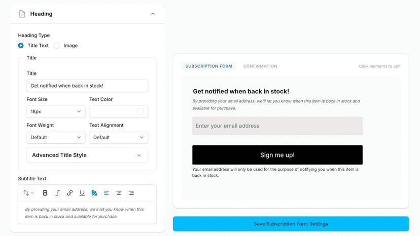 Fully customizable PDP signup form