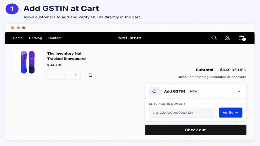Cart page gstin input field above the check out button
