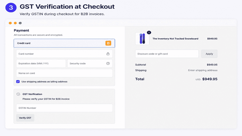 checkout page gstin input below the payment methods
