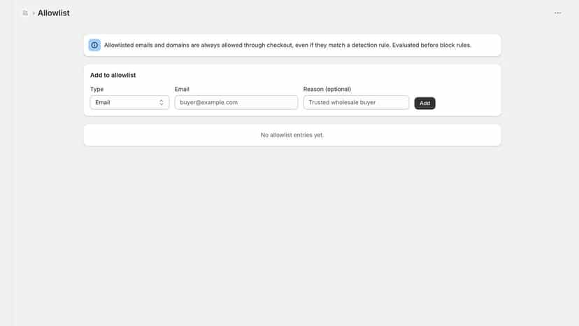 Allowlist: always allow trusted emails and domains