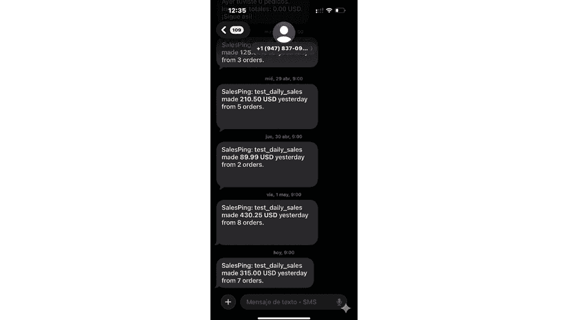 SMS received from Salesping app