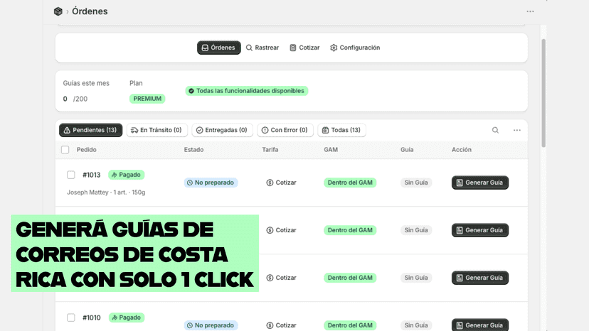 Generá guías de Correos de Costa Rica con 1 click.