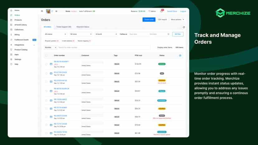 Merchize Shopify App Order Page