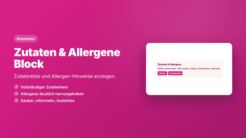Zutaten und Allergene Startbild mit Funktionsübersicht