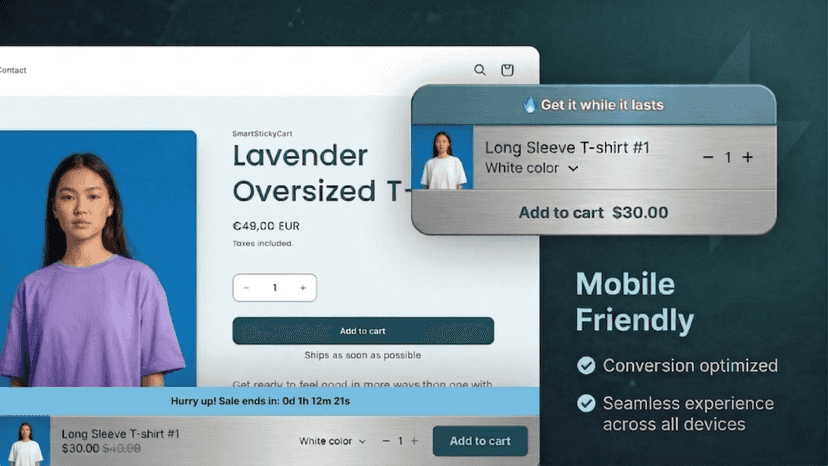 Mobile-friendly sticky cart for Shopify conversions.